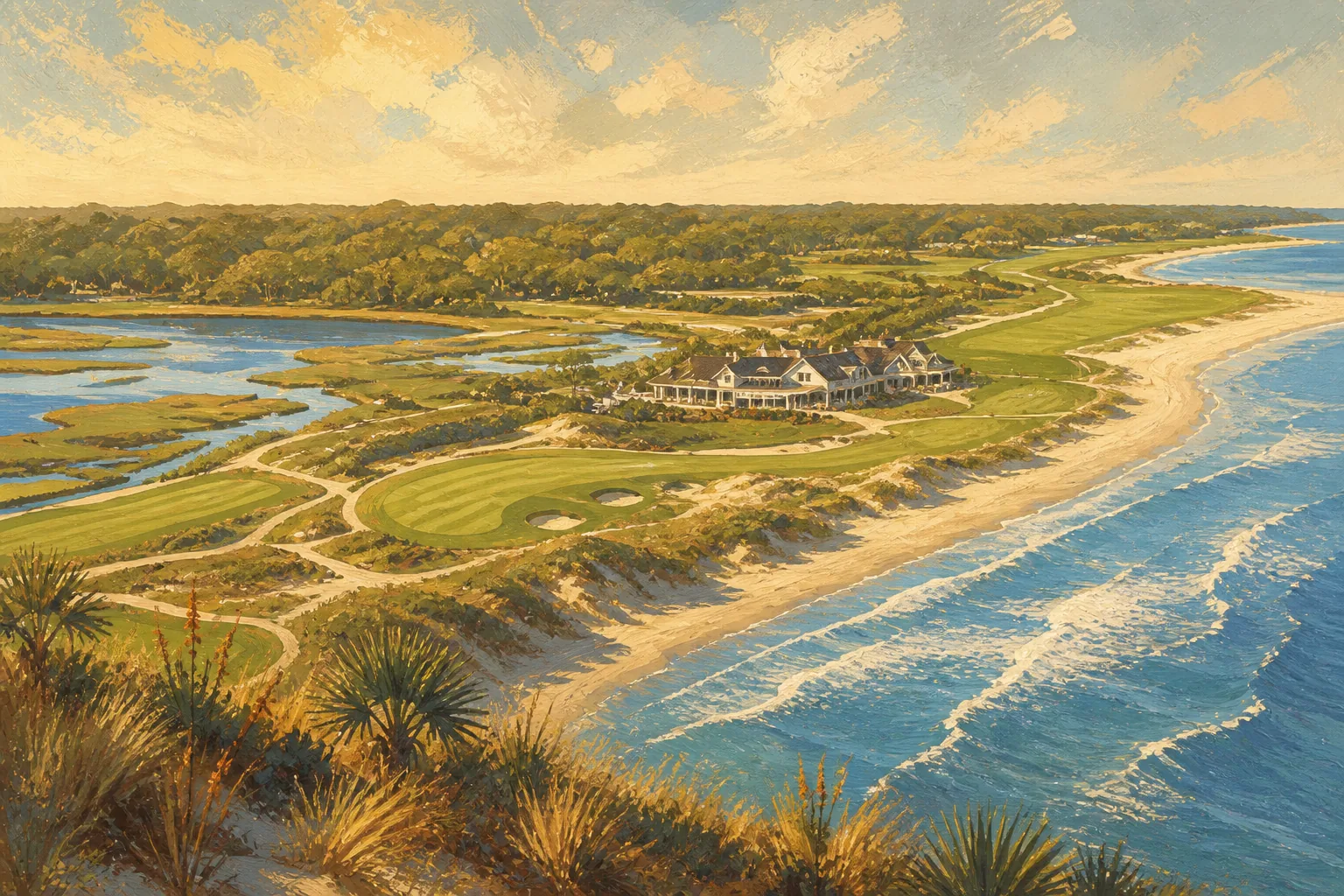 Kiawah Island Ocean Course woven between Atlantic beach, dunes and Lowcountry salt marsh