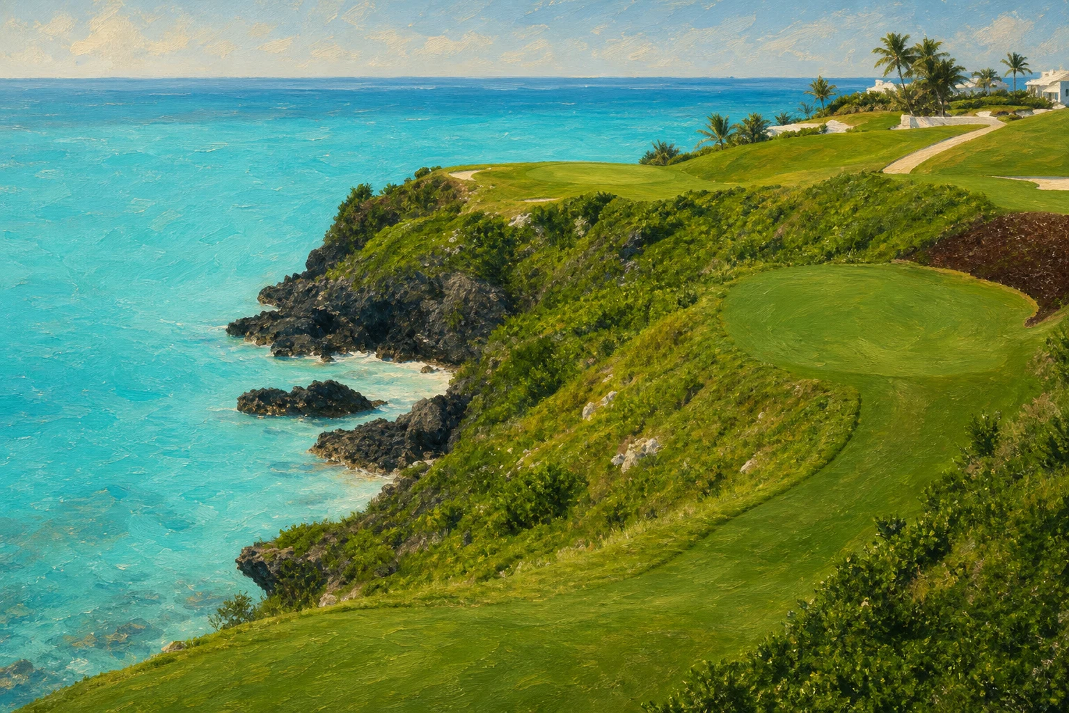 Port Royal Golf Course following Bermuda's cliff edge above the turquoise Atlantic.